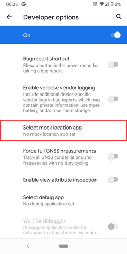 select mock location app in android developer options