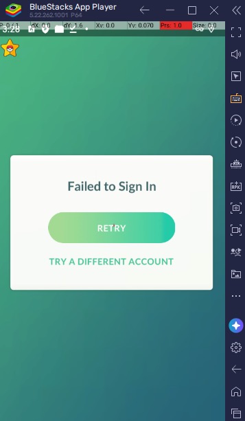 BlueStacks PGSharp Failed to Sign In error screen