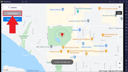 BlueStacks Set location map for Grindr