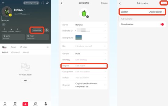 change rednote region