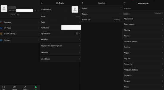 change region in wechat