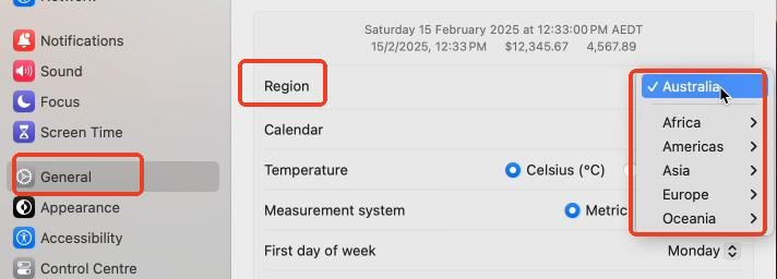 change region on macos