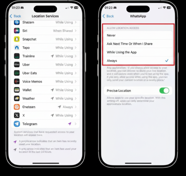 change telegram live location permission to always