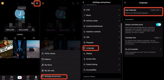 change tiktok app language
