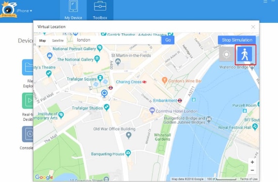 click walk icon on itools virtual location