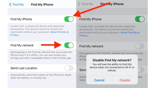 disable find my iphone