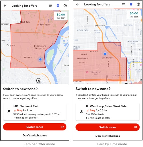 doordash switch zones