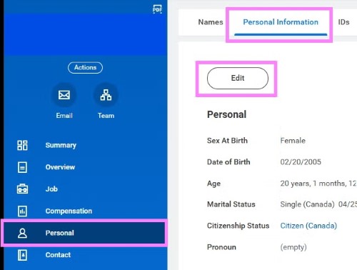 edit workday personal information