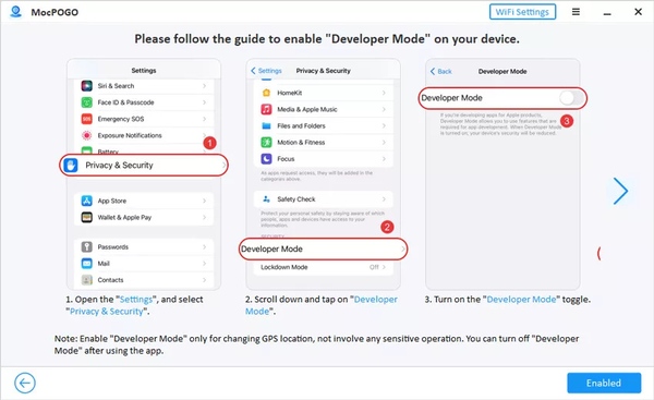 enable developer mode mocpogo