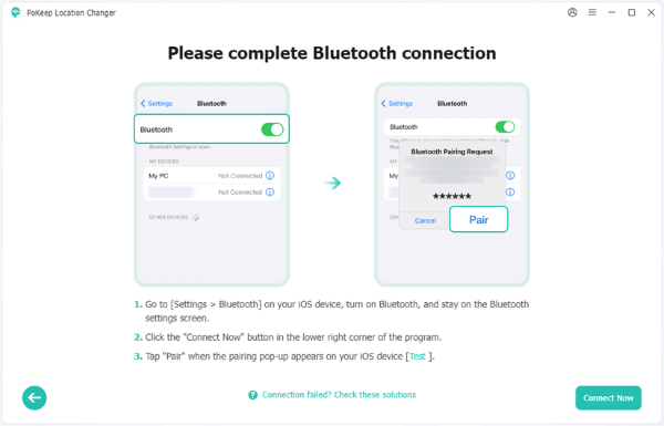 Connect Now pairing screen for PoKeep's iPhone Game Mode
