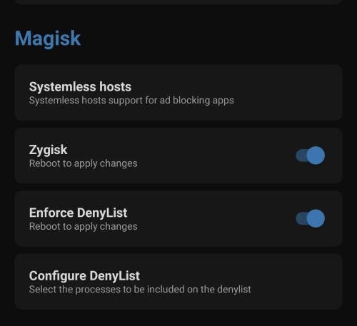 enable zygisk enforce denylist