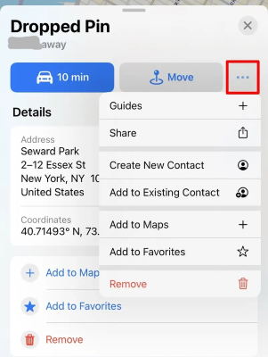 favorite or share a pin on iphone apple maps