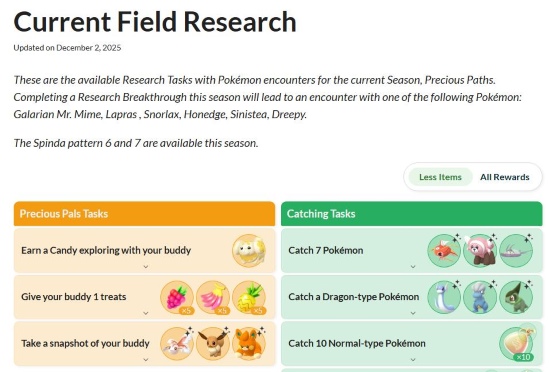 filed research section in pokemon go