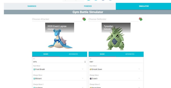 gym section in pokebattler