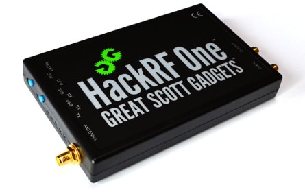 HackRF One software-defined radio hardware used for RF transmission