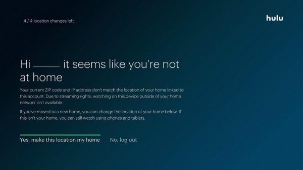 hulu says you are not at home