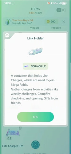 link holder pokemon go item