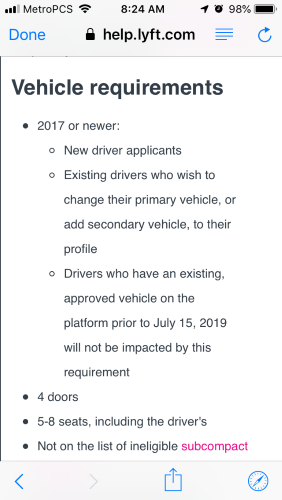 lyft vehicle requirements