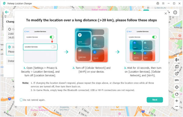 PoKeep's reset routine for iPhone jumps longer than 20 km