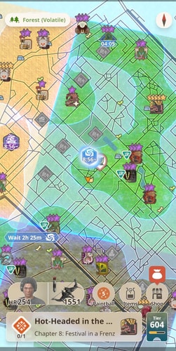 Monster Hunter Now wide view map with nearby monsters and gathering points