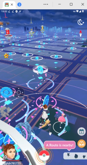 MuMu Player running PGSharp Pokemon GO with joystick and map stops