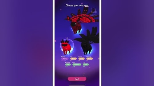 Choosing an egg to hatch a new Peridot generation in the mobile game
