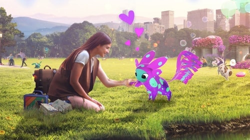 Player walking with a Peridot dot in augmented reality outdoors