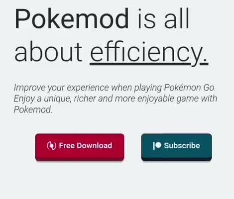 Official Pokemod site with the free APK download button
