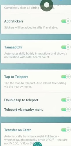 Pokemod in-game overlay menu with feature toggles on Android