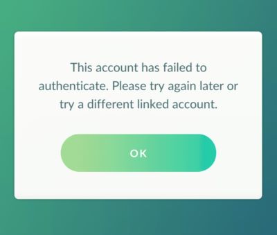 pokemon go athentication failed error