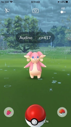 Pokémon GO wild Audino catch screen