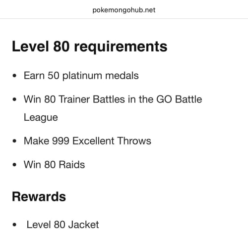Pokémon GO Level 80 Requirements