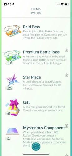 Pokémon GO Star Piece in the Items bag