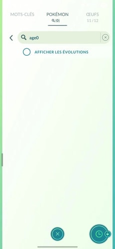 Pokémon GO storage search using the age0 filter