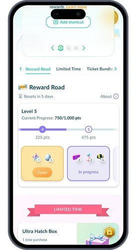 Pokémon GO Web Store Reward Road progress and claim rewards