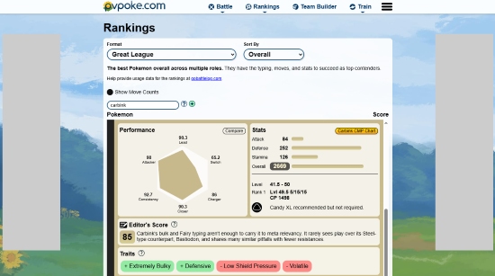 pvpoke carbink pokemon go ranking