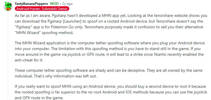 reddit consensus about pgsharp monster hunter now