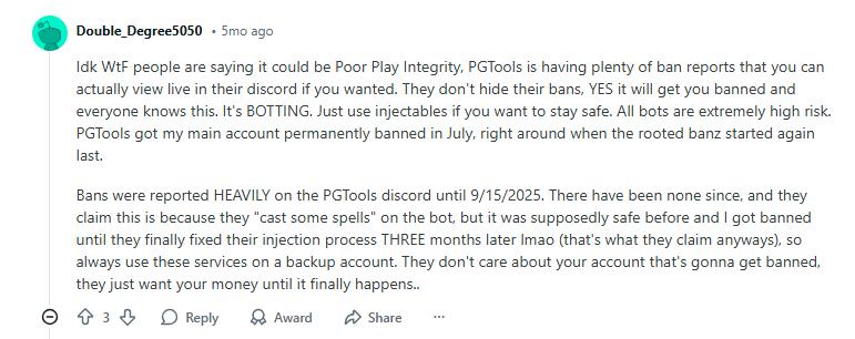 reddit users reporting pgtools ban