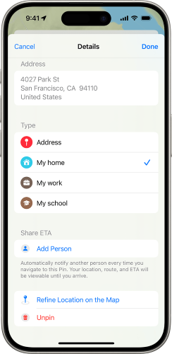 refine location on the map apple maps