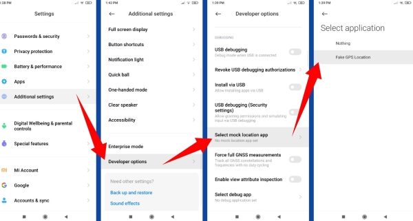select fake gps location as mock location app