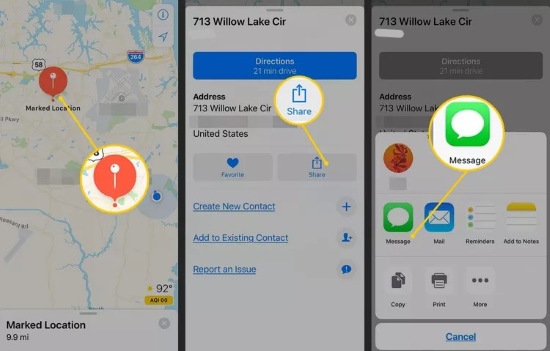 send a pin drop o iphone with friends