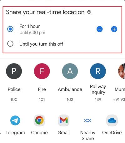 share real time location on google maps for a selected time