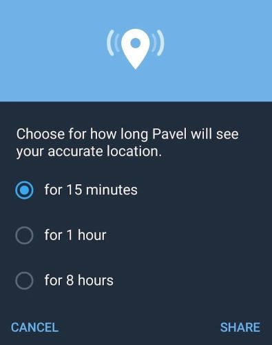 share telegram live location for specific time