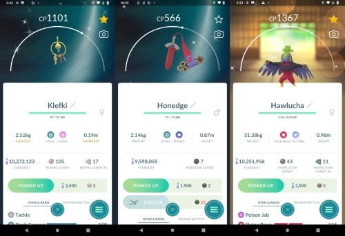 shiny klefki honedge hawlucha
