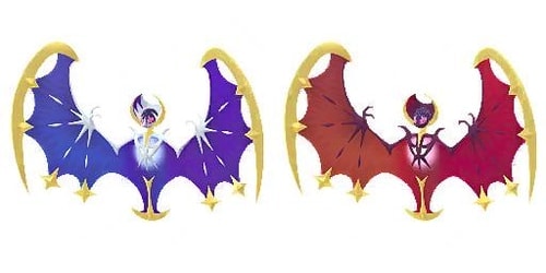 Shiny Lunala with red wings compared with normal Lunala