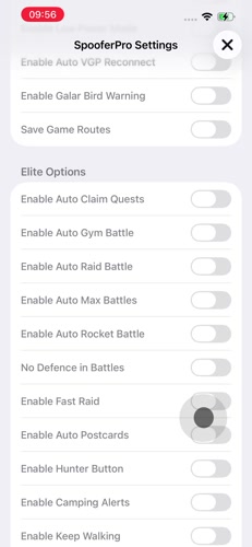 SpooferPro Elite Options for auto gym raid and Rocket battles