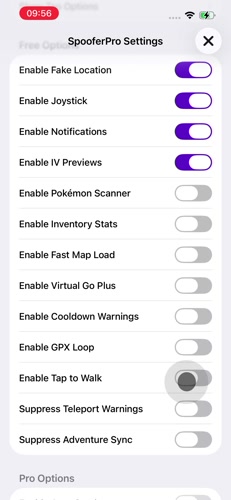 SpooferPro Free Options with fake location, joystick, and IV previews enabled