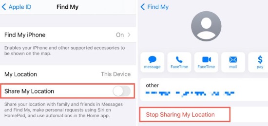 stop sharing find my location