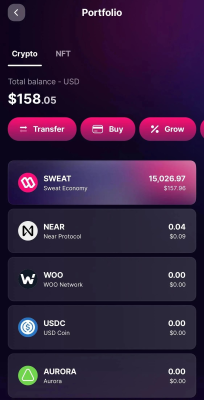 sweat wallet interface