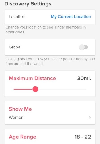 tinder discovery settings